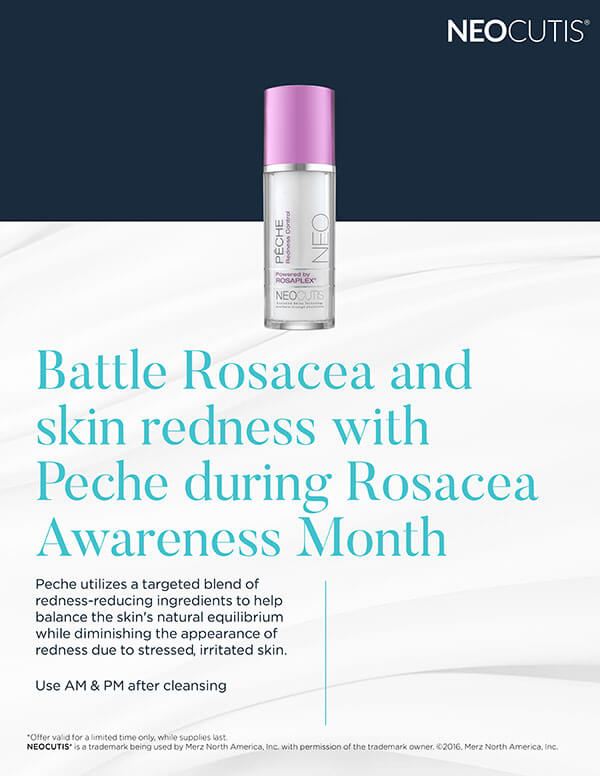 Advertising banner - Battle Rosacea and skin redness with Peche during Rosacea Awareness Month